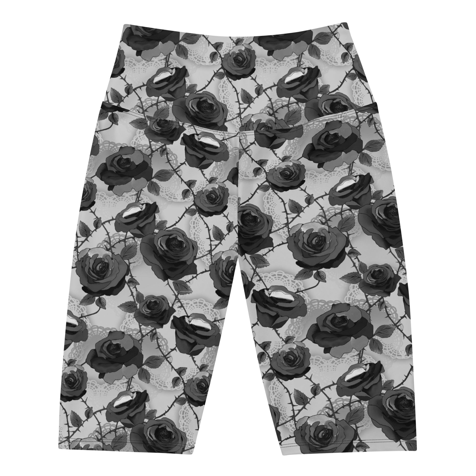 Stylish Enchanted Rose Biker Shorts feature a floral design, perfect for comfort while running or lounging.
