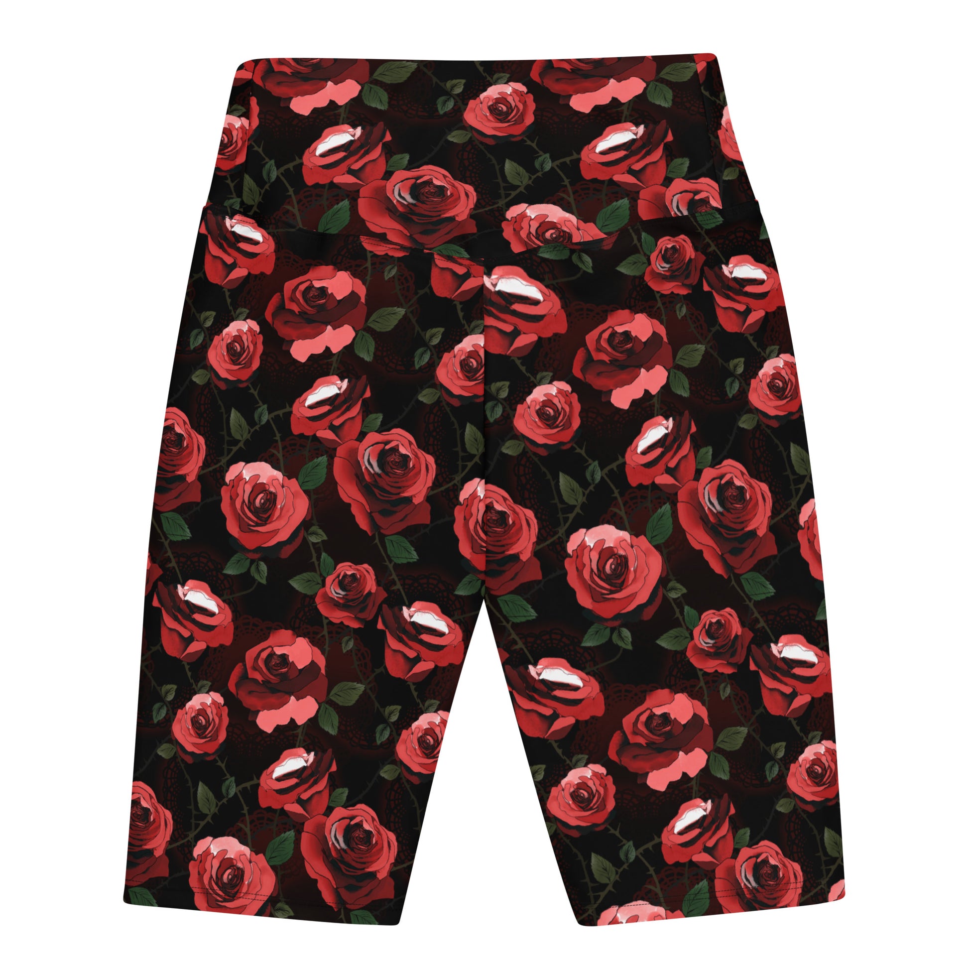 Stylish Enchanted Rose Biker Shorts with a vibrant floral print, perfect for active days or lounging at home.