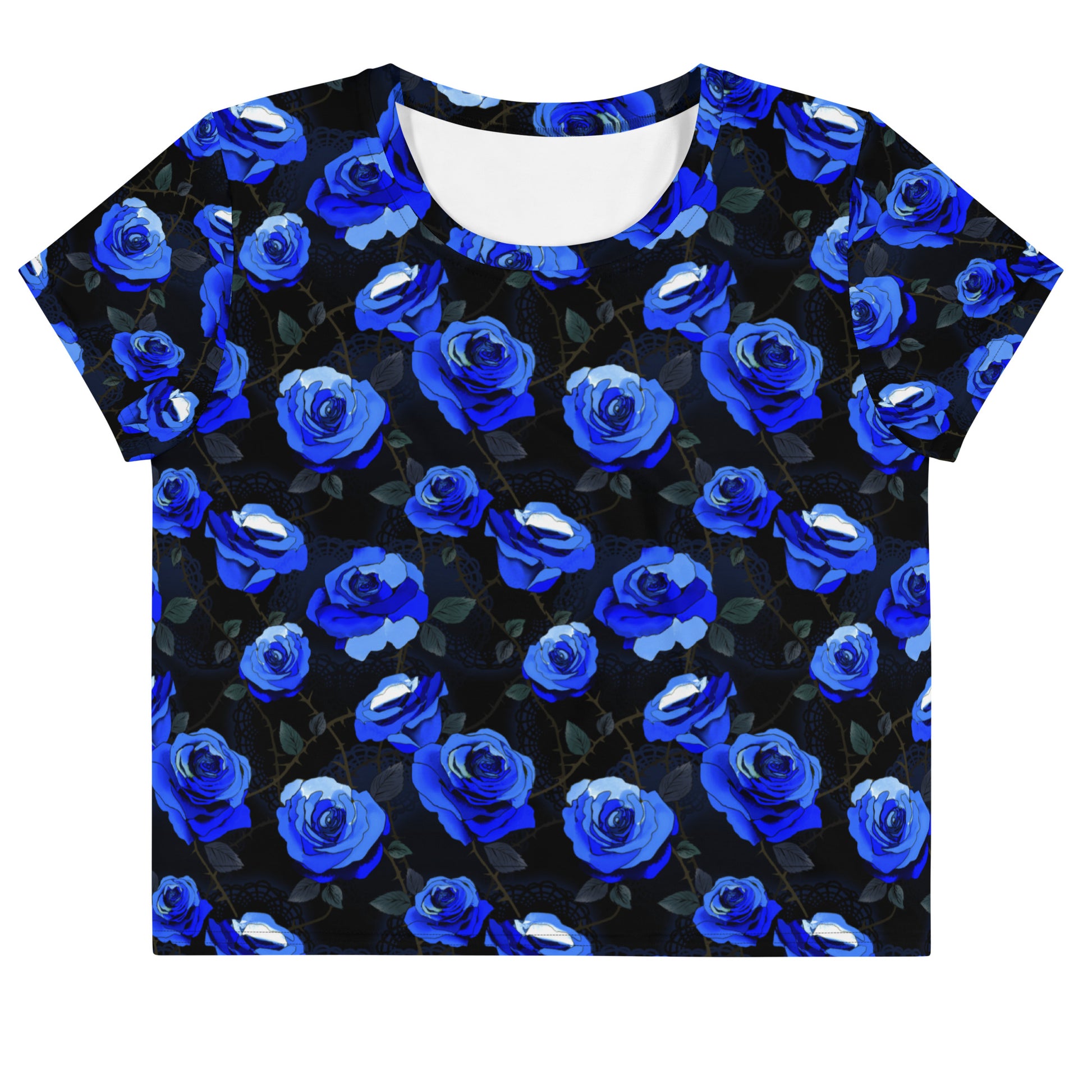 Stylish Enchanted Rose Crop Top features vibrant floral patterns, perfect for any outfit. Ideal for all-day wear!