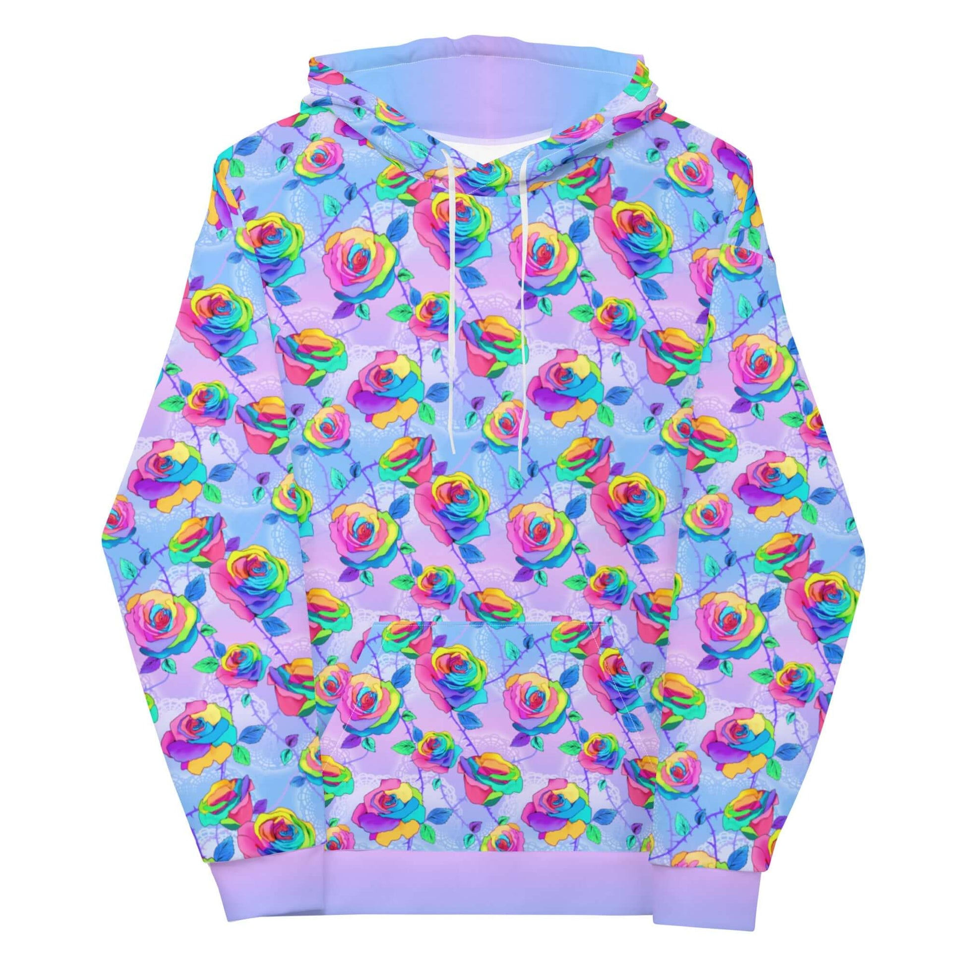 Shop the stylish Enchanted Rose Hoodie, featuring a vibrant floral print and cozy brushed fleece for ultimate comfort.