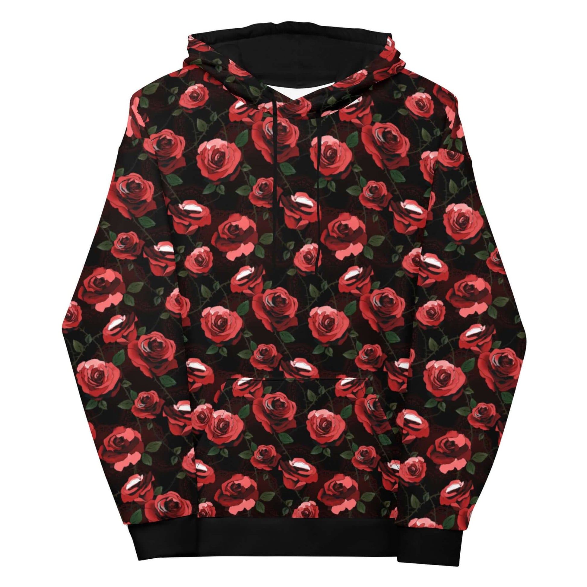 Cozy up in the Enchanted Rose Hoodie, featuring a vibrant floral print and relaxed fit for ultimate comfort.
