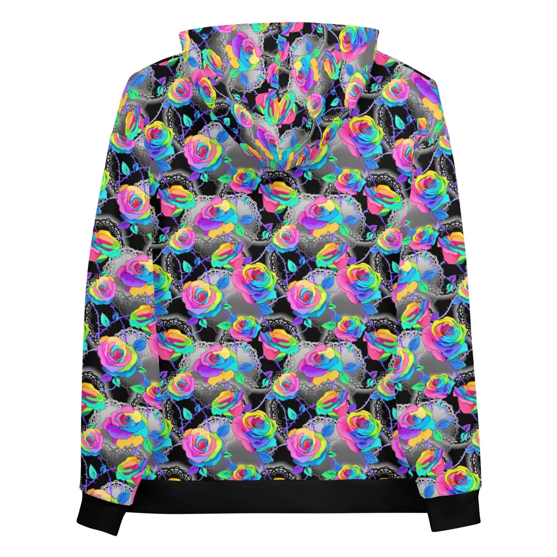 Vibrant Enchanted Rose Hoodie featuring colorful roses, perfect for a stylish and comfy look. Ideal for all occasions!
