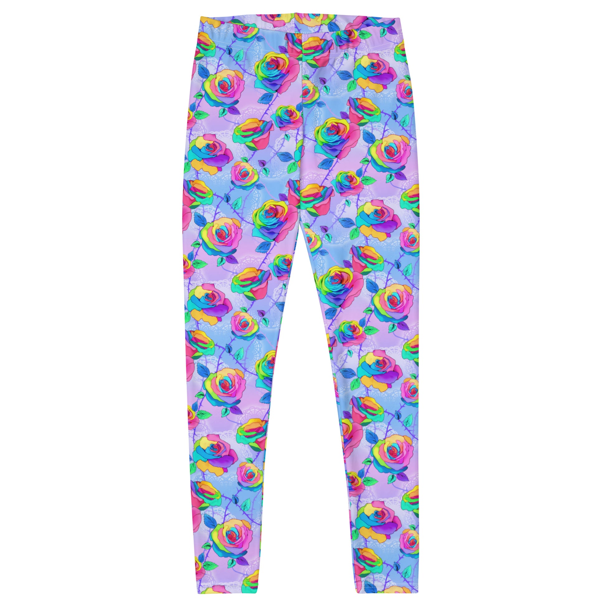 Stylish Enchanted Rose Leggings featuring vibrant floral patterns, perfect for workouts or casual outings.