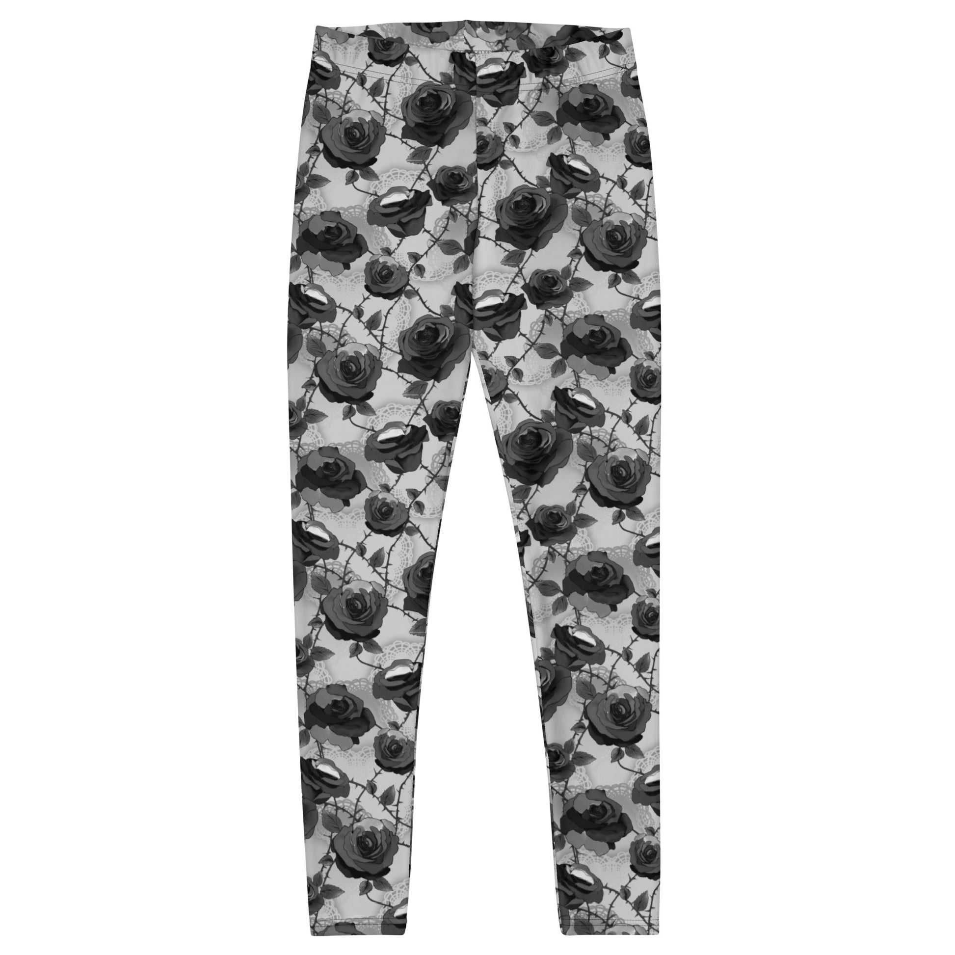 Stylish Enchanted Rose Leggings featuring elegant rose blossoms, perfect for gym or casual outings.
