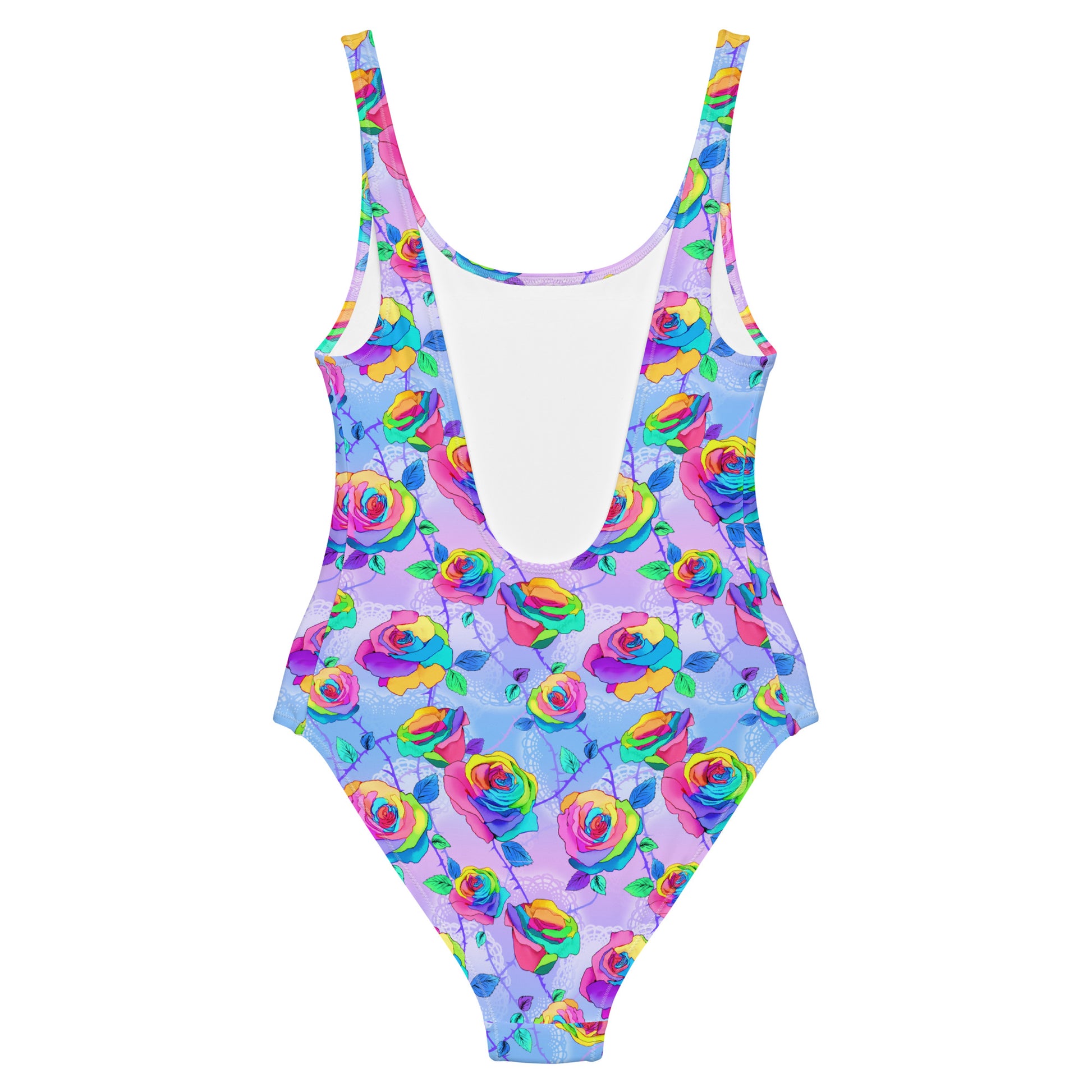 Enchanted Rose One-Piece Swimsuit features a vibrant floral design, perfect for beach days and poolside fun.