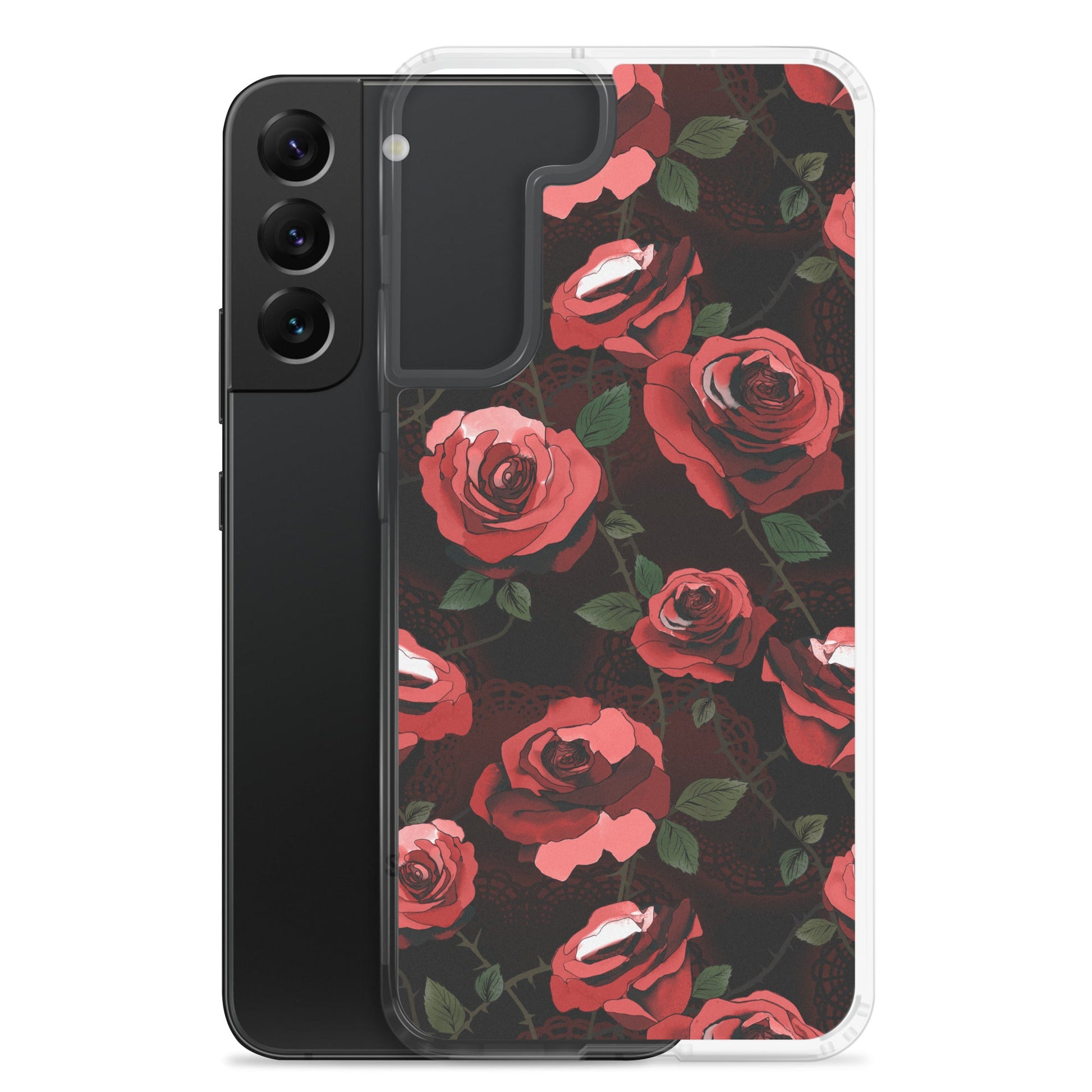 Sleek Enchanted Rose Samsung® Clear Case, offering protection from scratches and dust with a flexible, stylish design.