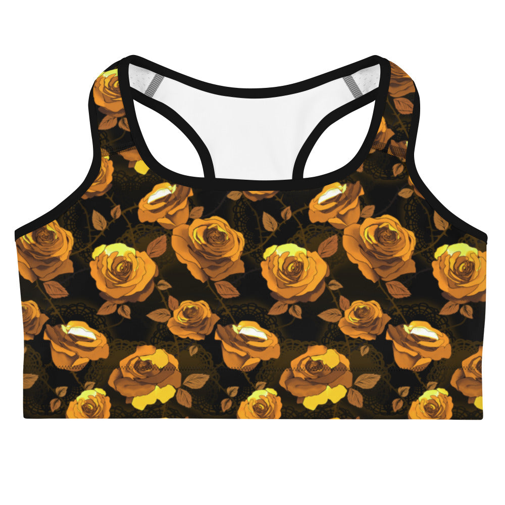 Stylish Enchanted Rose Sports bra featuring a floral design, perfect for workouts at Enchanted Rose Boutique.