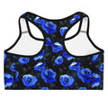 Stylish Enchanted Rose Sports bra featuring a dark floral design, perfect for workouts and adding mystery to your fitness wardrobe.