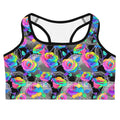 Stylish Enchanted Rose Sports bra featuring vibrant roses, perfect for workouts with a touch of mystery.