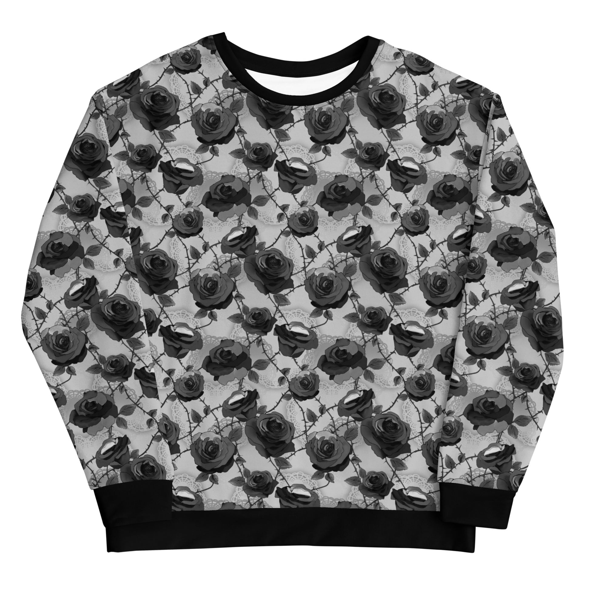 Stylish Enchanted Rose Sweatshirt featuring a floral design, perfect for any aesthetic. Ideal for cozy, fashionable looks.