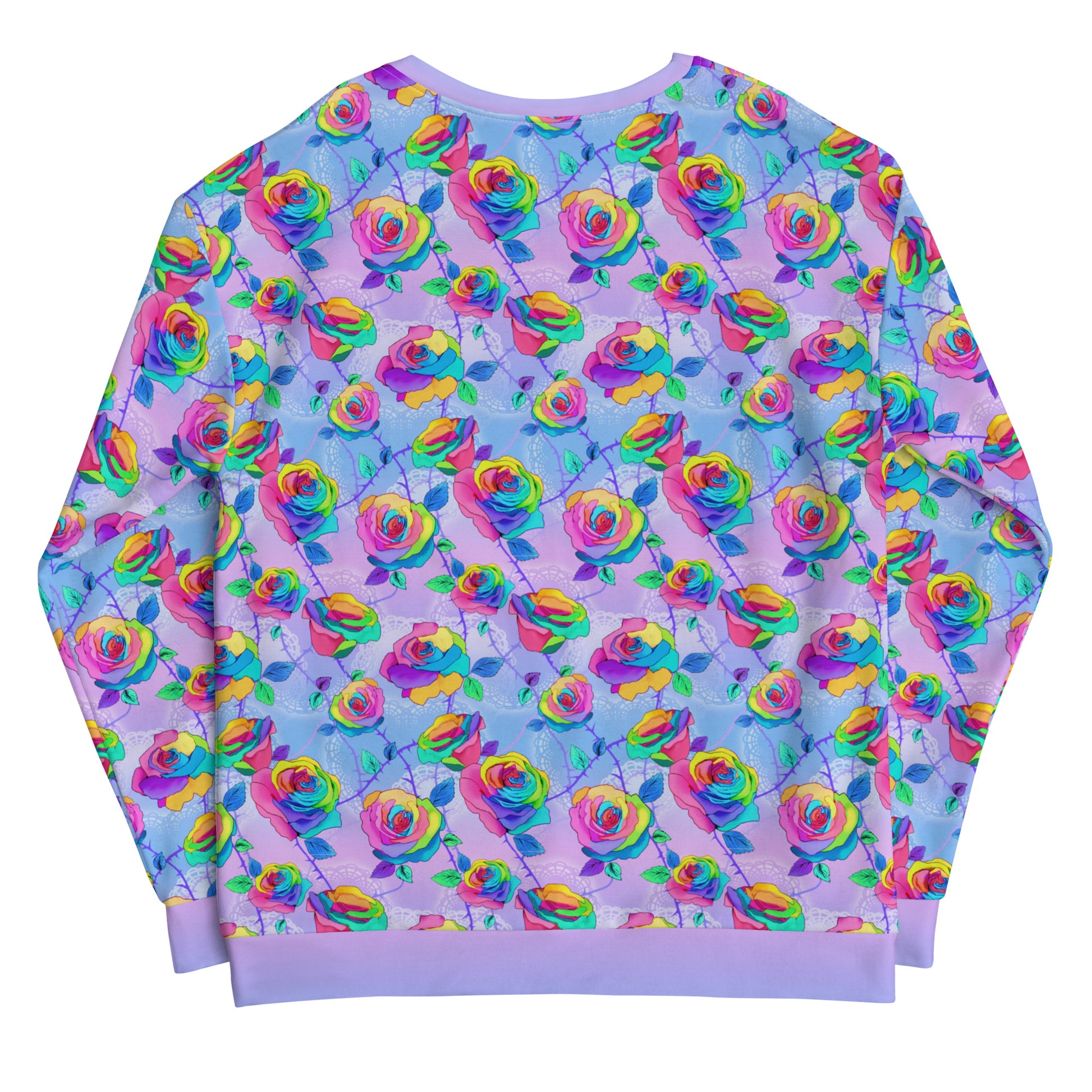 Vibrant Enchanted Rose Sweatshirt featuring colorful floral patterns, perfect for any stylish wardrobe.