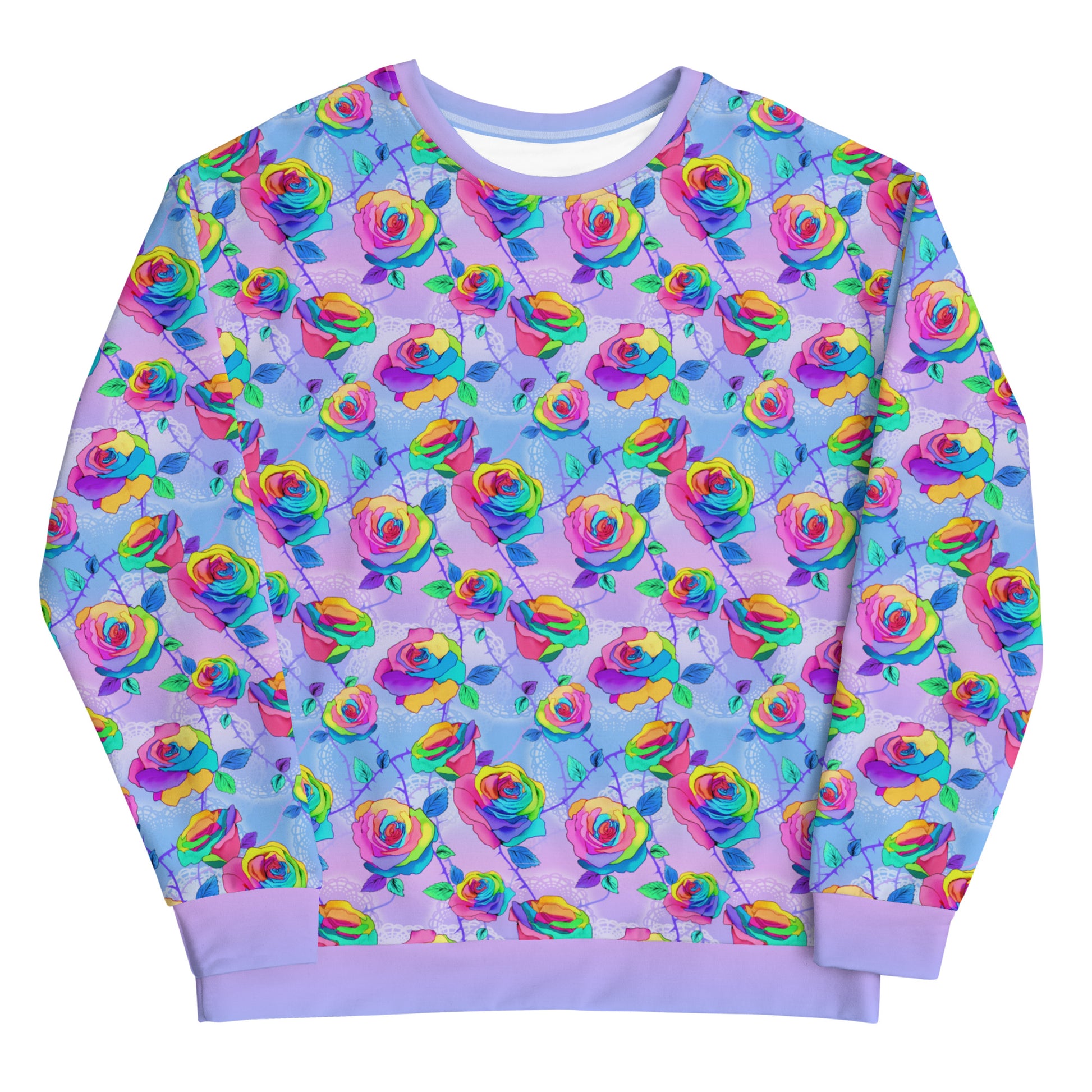 Colorful Enchanted Rose Sweatshirt featuring vibrant floral patterns, perfect for any style. Ideal for cozy wear!