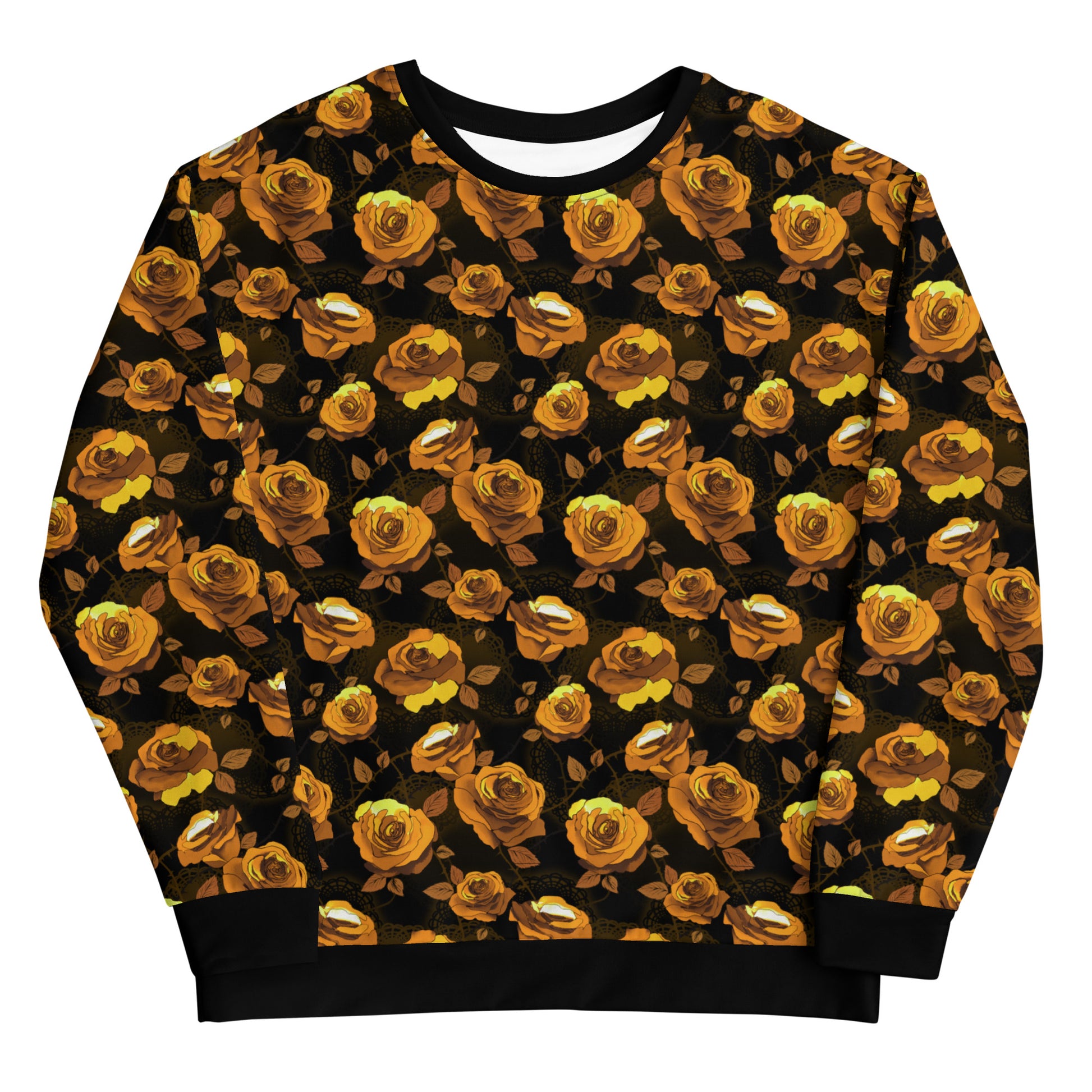 Stylish Enchanted Rose Sweatshirt, featuring a vibrant floral pattern, perfect for any aesthetic. Ideal for casual wear.