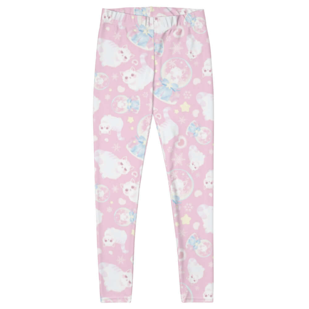 Fluffy Snow Kitten Leggings featuring a whimsical print, perfect for lounging or workouts. Cozy and stylish!