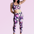 Bright and fun ice cream print leggings and crop top, perfect for playful summer outfits and ice cream lovers.
