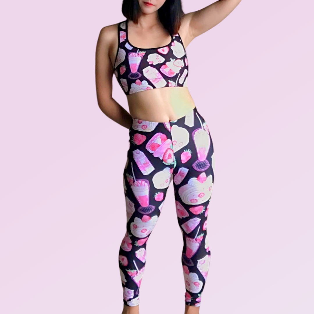 Bright and fun ice cream print leggings and crop top, perfect for playful summer outfits and ice cream lovers.