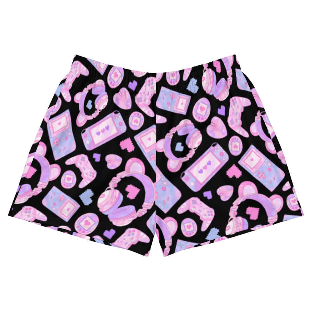 Gamer Girl Athletic Short Shorts feature a fun gaming design, perfect for comfort while playing or at the gym.