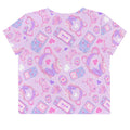Gamer Girl Crop Top featuring pastel consoles and 8-bit hearts, perfect for stylish gamers. Ideal for everyday wear!