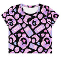 Gamer Girl Crop Top featuring cute 8-bit hearts and pastel gaming gear, perfect for stylish gamers.