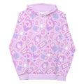 Gamer Girl Hoodie features a playful design with pastel consoles and 8-bit hearts, perfect for comfy gaming sessions.