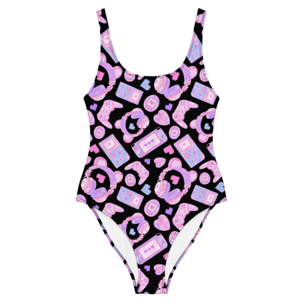 Cute and stylish Gamer Girl One-Piece Swimsuit featuring a playful design, perfect for showing off your unique personality.