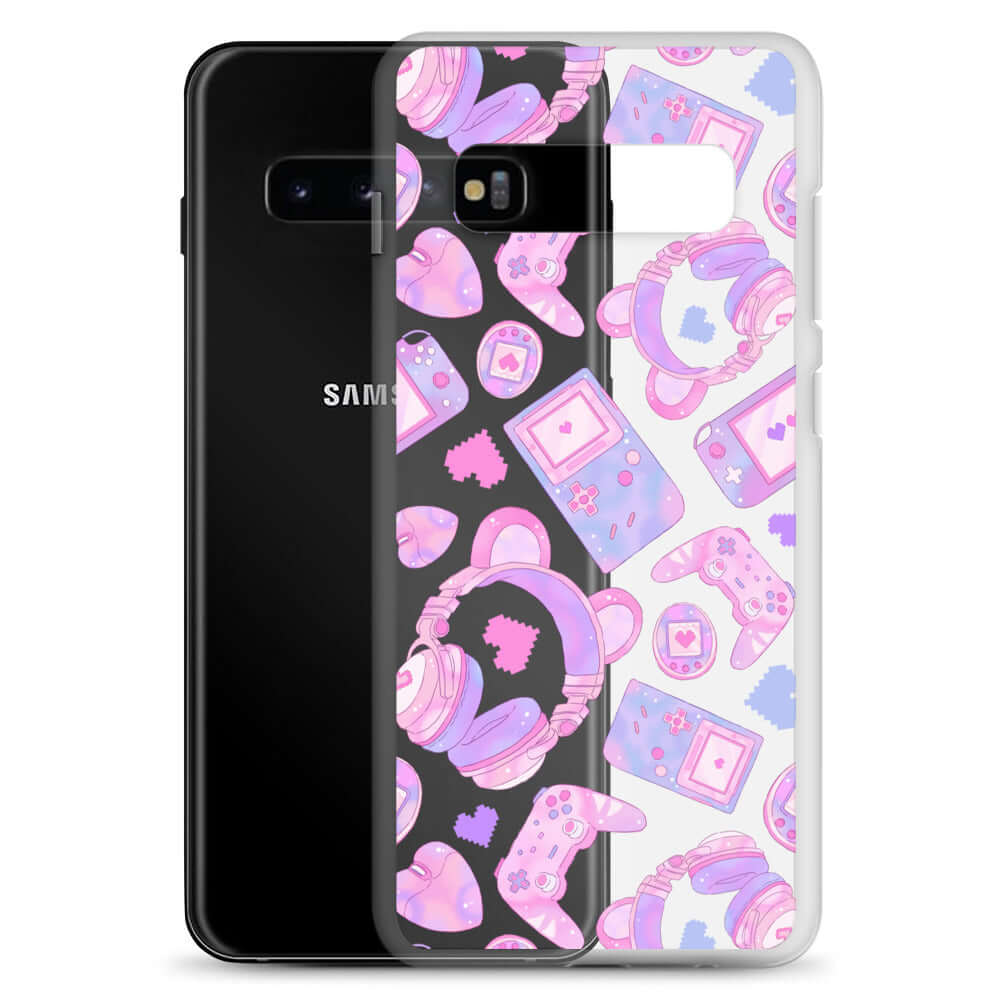 Stylish Gamer Girl Samsung® Clear Case featuring cute gaming graphics, perfect for protecting your device in style.