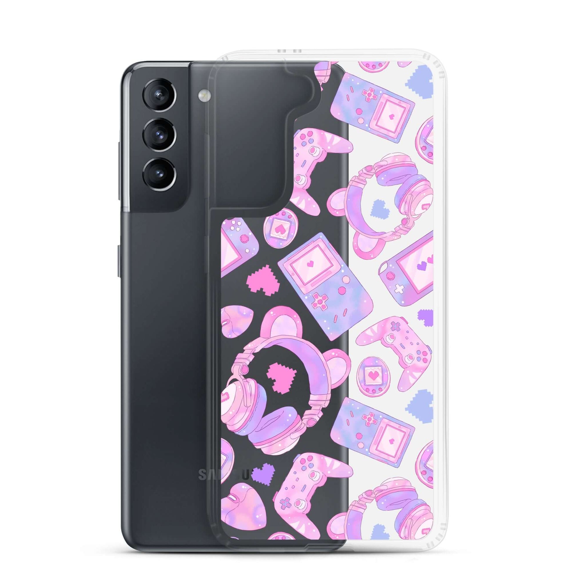 Stylish Gamer Girl Samsung® Clear Case featuring vibrant gaming graphics, perfect for protecting your device in style.