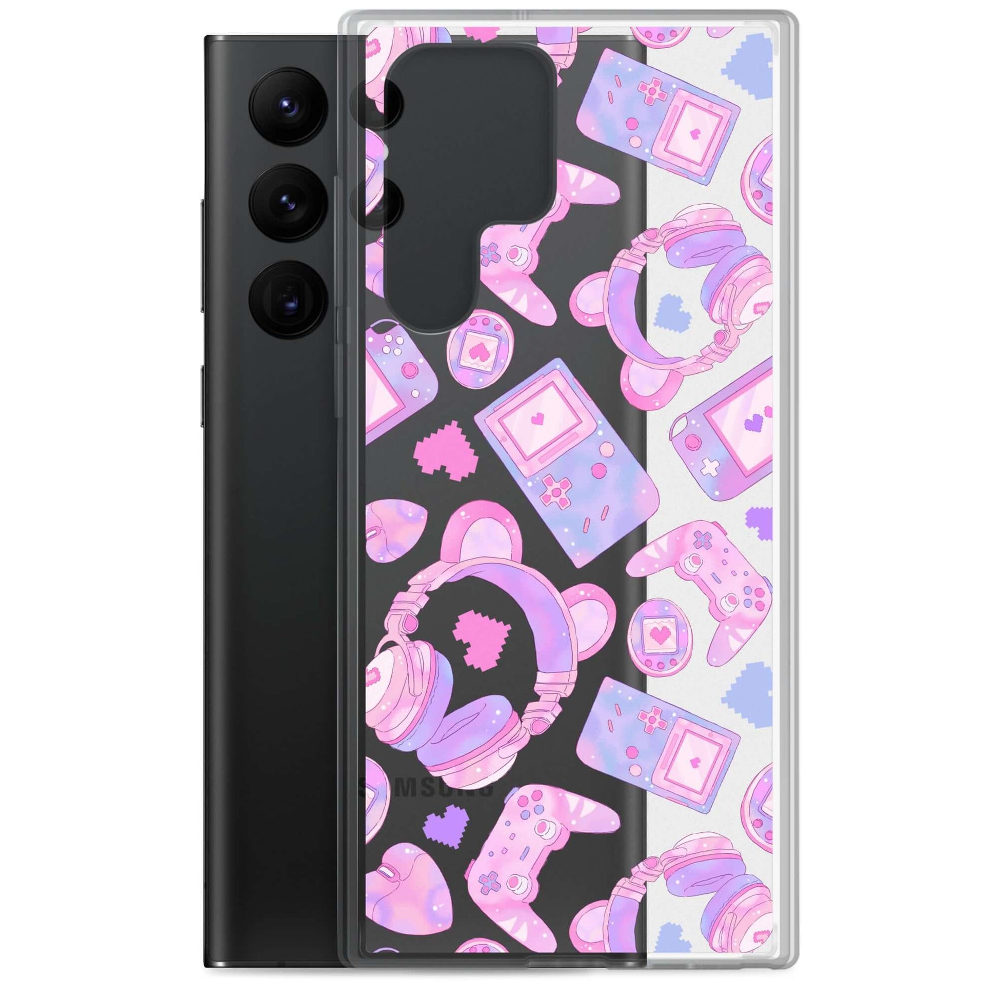Stylish Gamer Girl Samsung® Clear Case featuring cute gaming graphics, perfect for protecting your device in style.