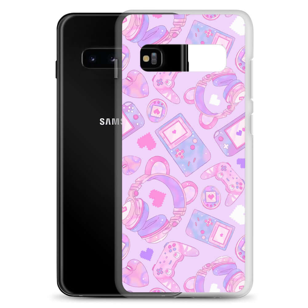 Stylish Gamer Girl Samsung® Clear Case featuring cute gaming graphics, perfect for protecting your phone in style.