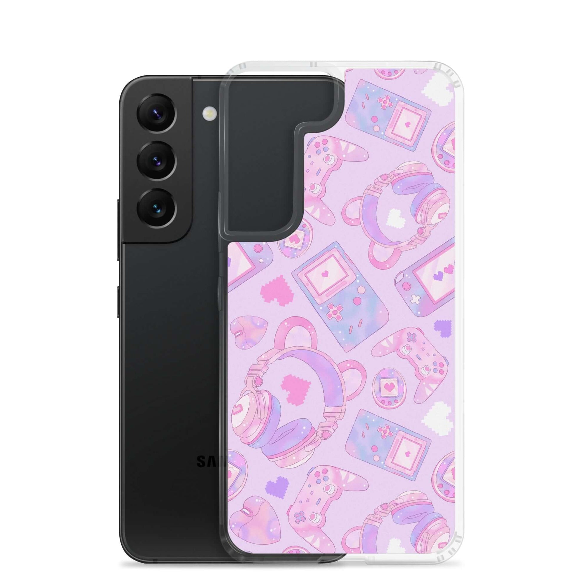 Stylish Gamer Girl Samsung® Clear Case featuring pastel gaming designs, perfect for protecting your device with flair.