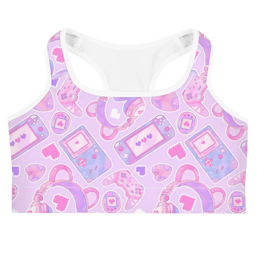 Gamer Girl Sports bra features a cute, nerdy design perfect for workouts, crafted from moisture-wicking material.