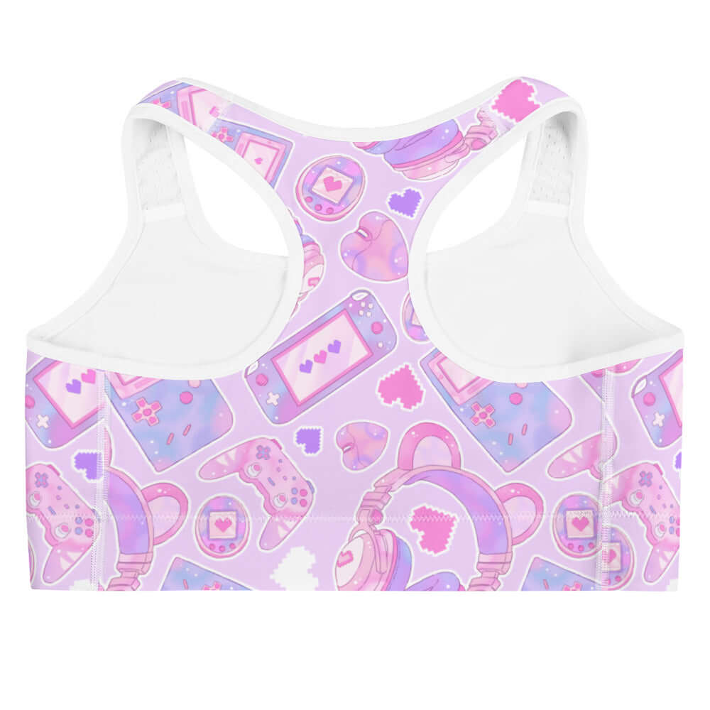 Gamer Girl Sports bra featuring a cute design, perfect for stylish workouts and leveling up at the gym.