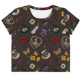 Gothic Tea Time Crop Top features a dark floral design, perfect for stylish tea time gatherings.