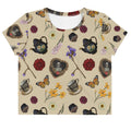 Gothic Tea Time Crop Top with a charming floral and skull design, perfect for adding intrigue to any outfit.