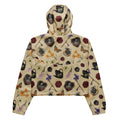 Lightweight and waterproof, the Gothic Tea Time cropped windbreaker features a unique floral design and practical side pockets.