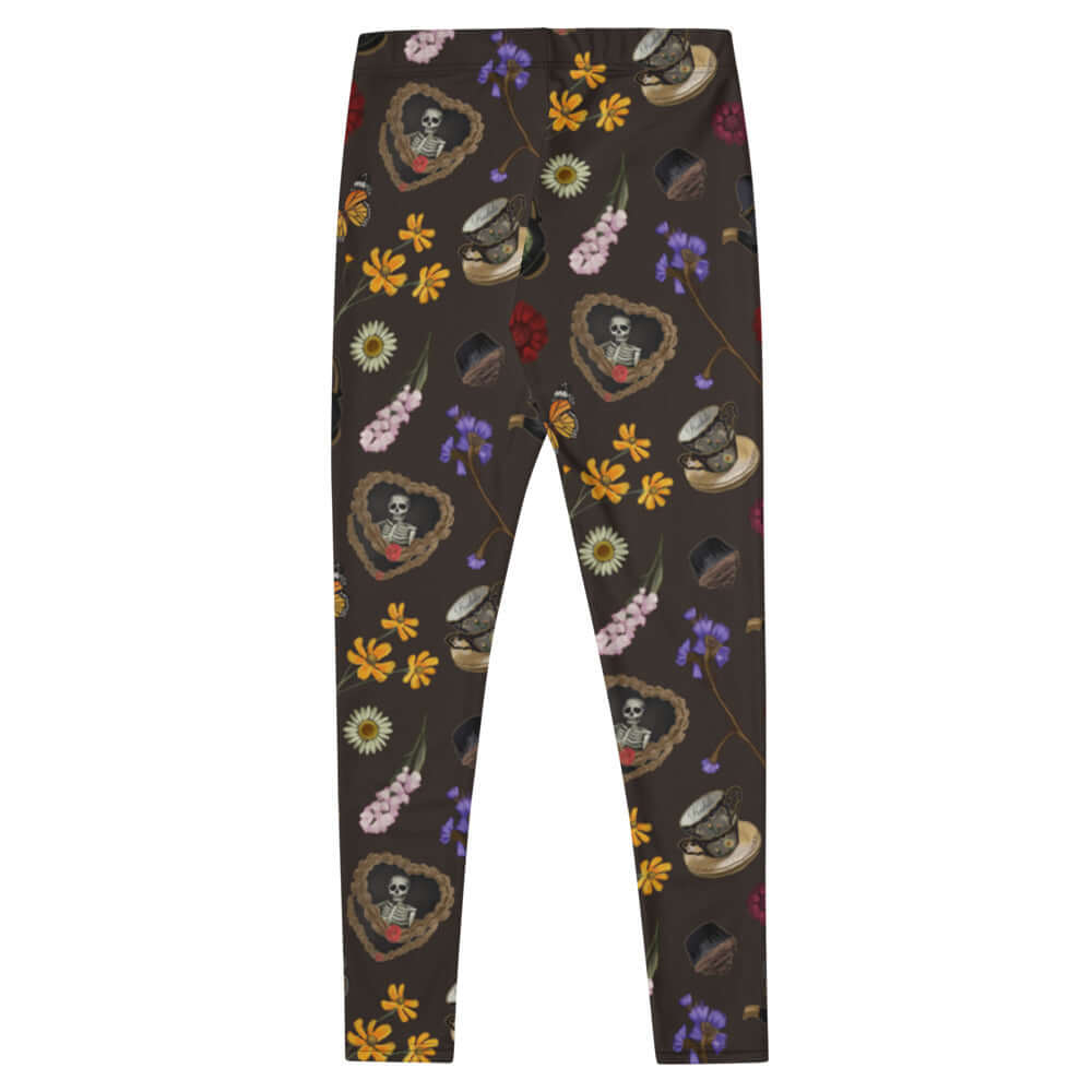 Gothic Tea Time Leggings feature vibrant floral and tea ware designs, perfect for a stylish goth look.