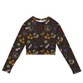 Gothic Tea Time Long-sleeved Crop Top features a vibrant floral design, made from recycled materials for eco-friendly style.