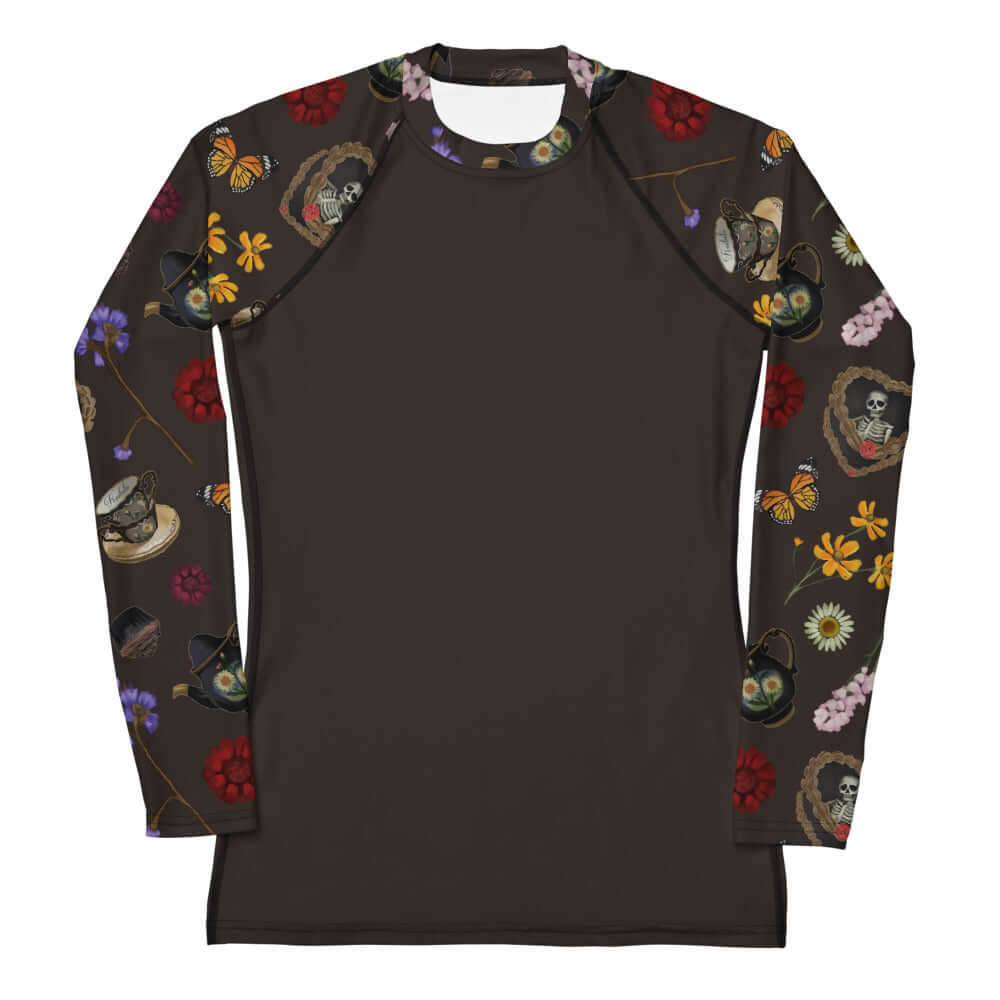 Gothic Tea Time Rash Guard features a unique design, perfect for active lifestyles and outdoor sports.