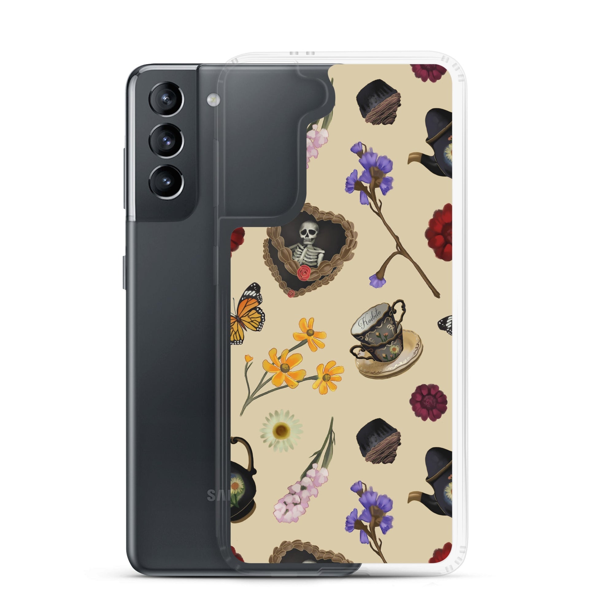Gothic Tea Time Samsung® Clear Case featuring unique designs, offering protection against scratches and dirt.