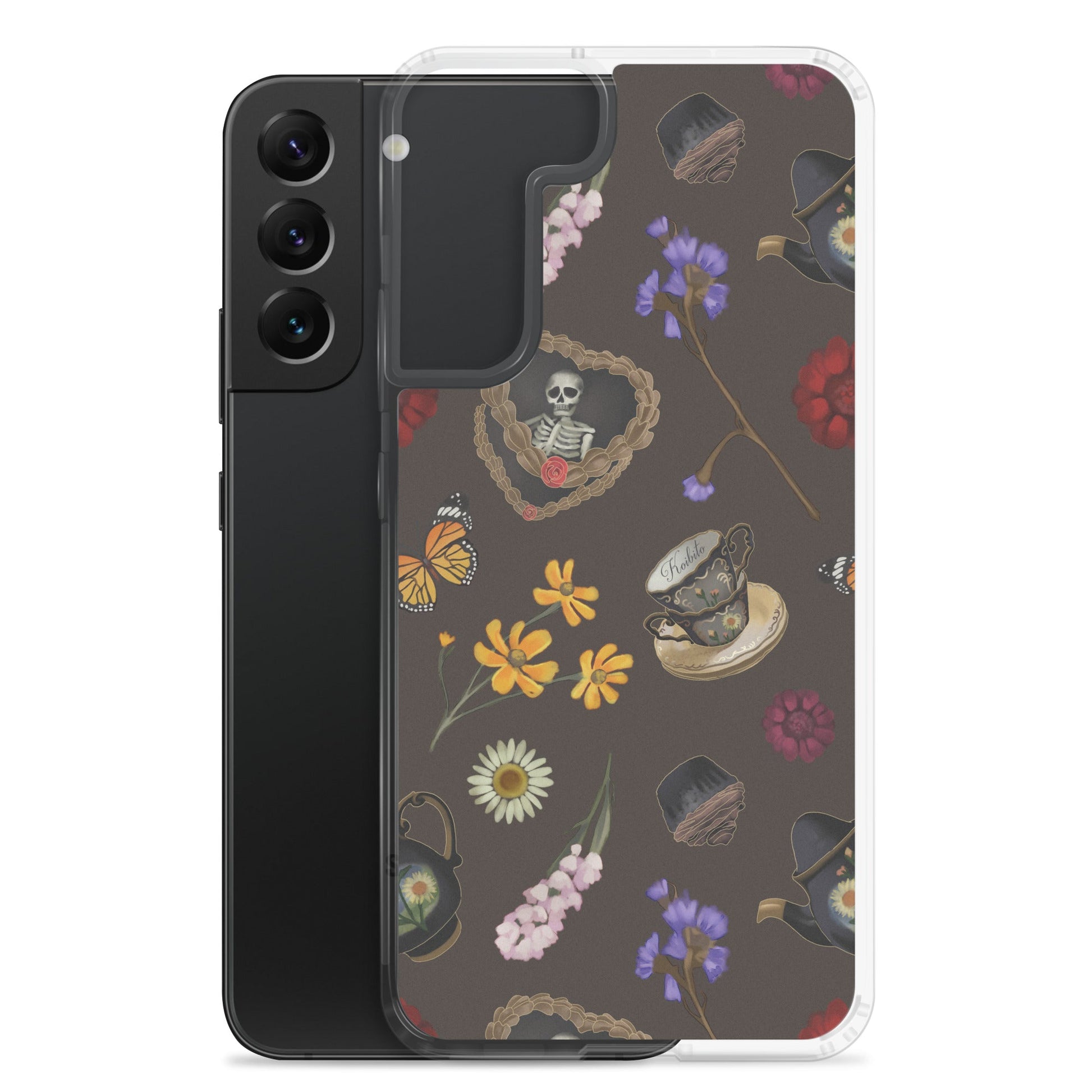 Gothic Tea Time Samsung® Clear Case featuring unique designs, offering protection against scratches and dirt.