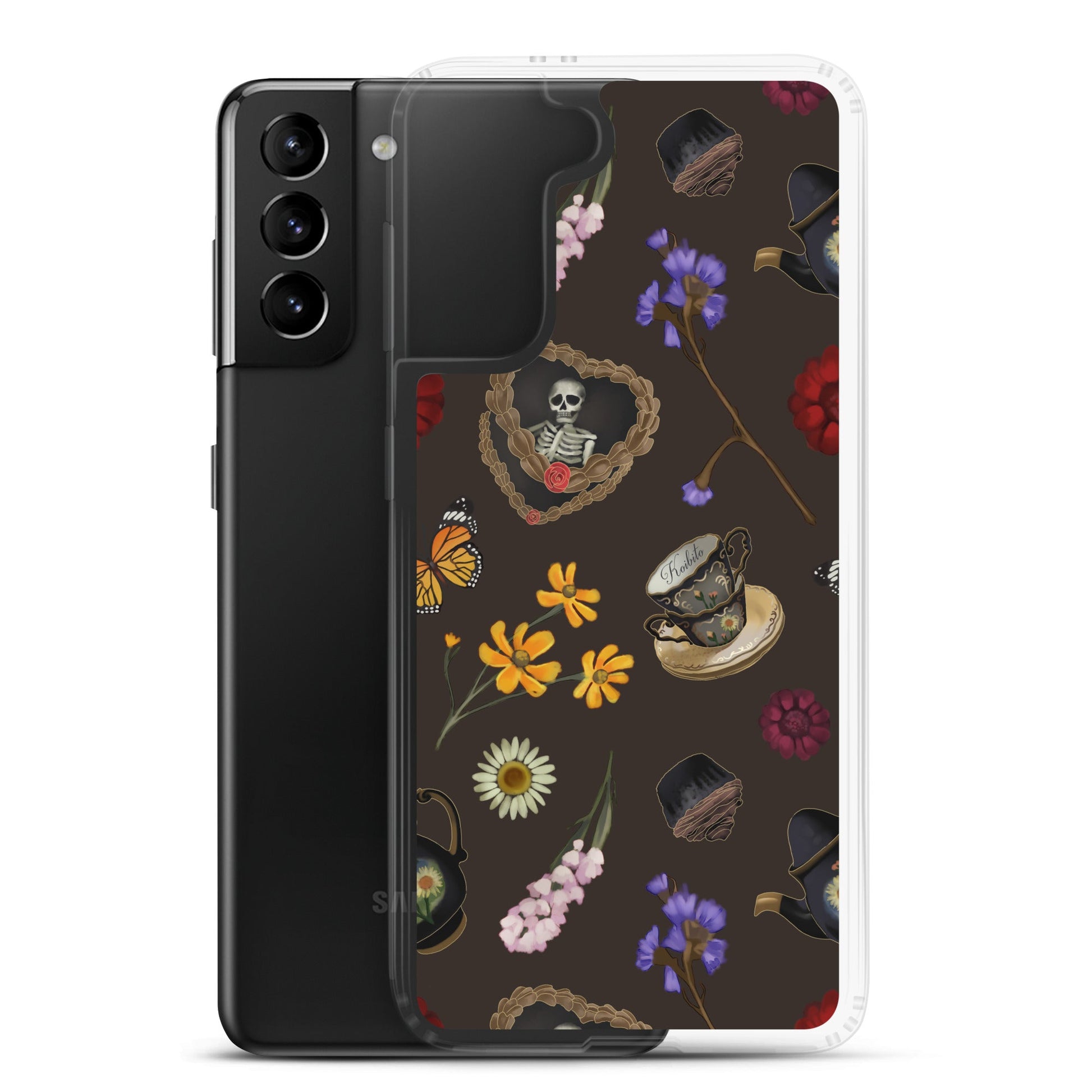 Gothic Tea Time Samsung® Clear Case showcases a stylish design, perfect for protecting your phone in style.