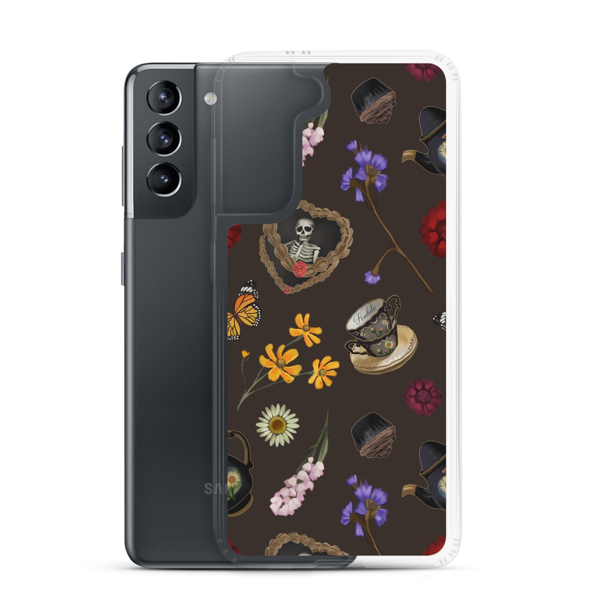 Gothic Tea Time Samsung® Clear Case showcases a stylish design while offering protection against scratches and dirt.
