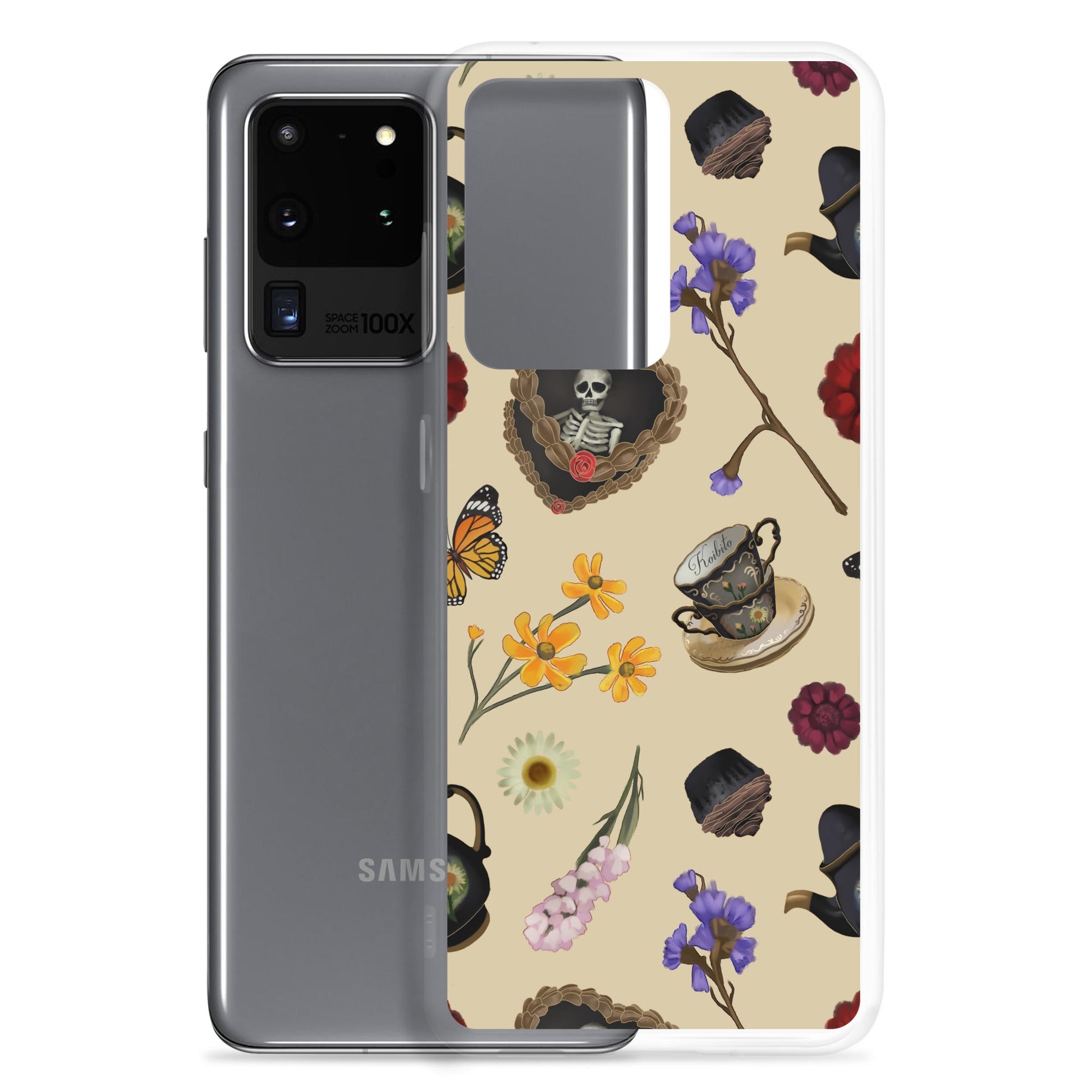 Gothic Tea Time Samsung® Clear Case features a sleek design with artistic illustrations, ensuring stylish protection for your phone.