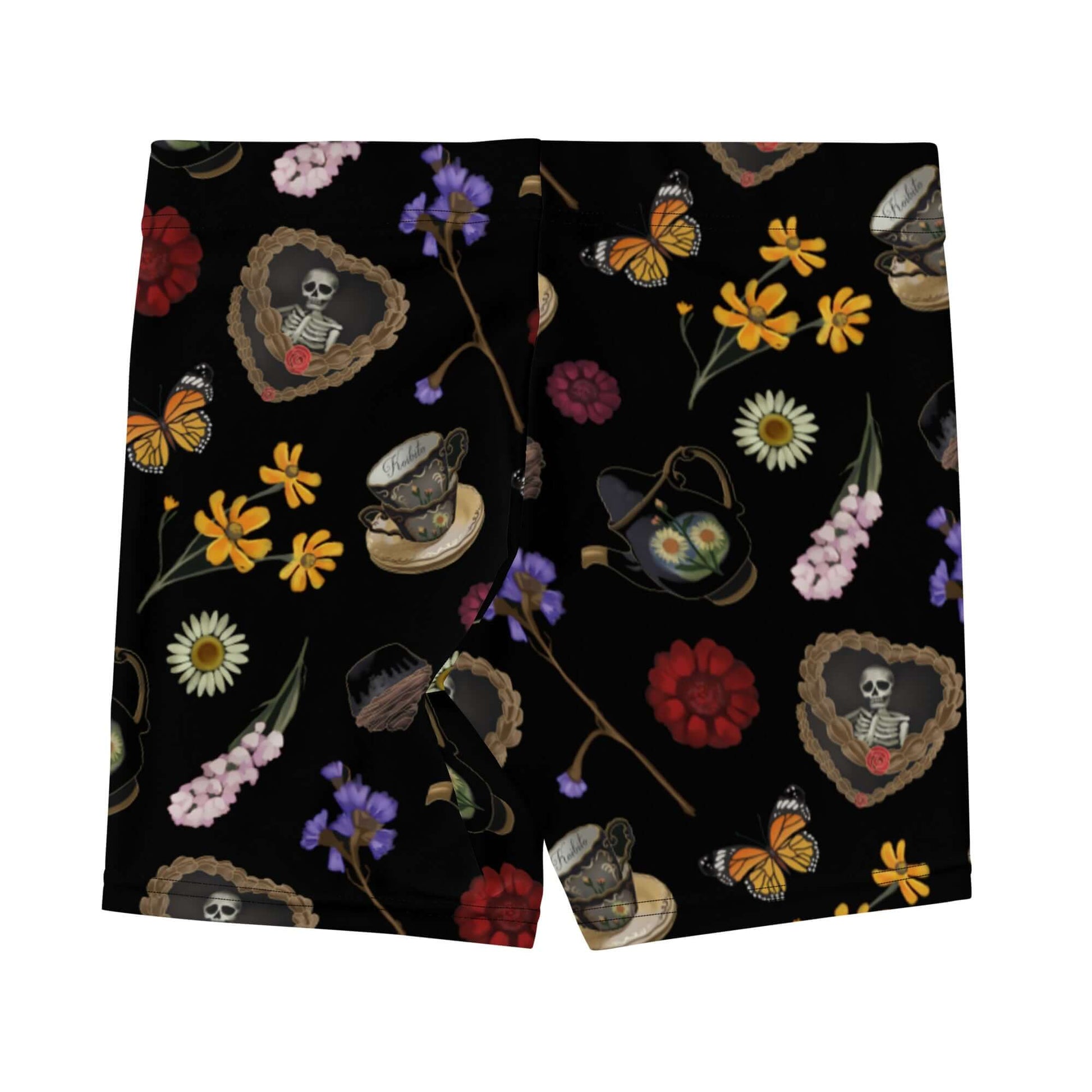 Stylish Gothic Tea Time Shorts featuring vibrant floral and skull designs for comfort and effortless style.
