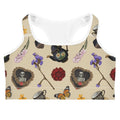 Gothic Tea Time Sports bra featuring whimsical flowers and butterflies, perfect for stylish workouts at [Your Store Name].