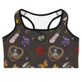 Gothic Tea Time Sports bra features whimsical floral and butterfly designs, perfect for workouts with personality.