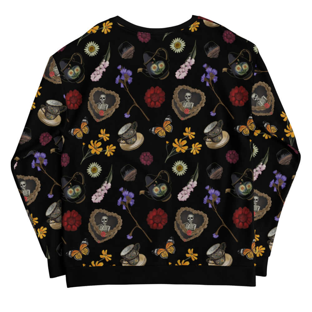Gothic Tea Time Sweatshirt features a whimsical design perfect for unique tea time gatherings.