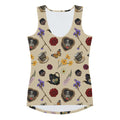 Gothic Tea Time Tank Top features a unique design with skulls, flowers, and tea cups for a stylish, edgy look.