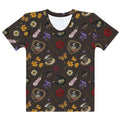 Gothic Tea Time T-shirt featuring vibrant floral and skull designs, perfect for unique style and comfort.