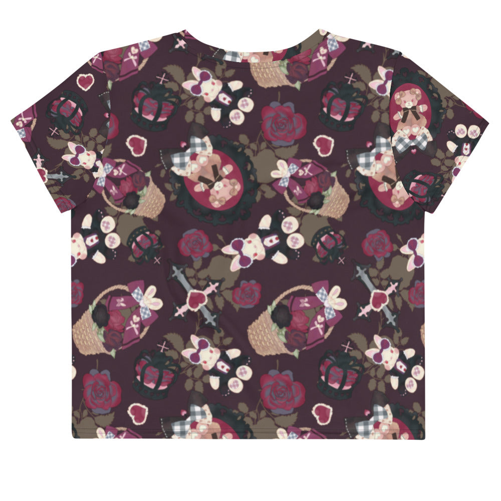 Gothic Teddy Crop Top featuring a cute, versatile design with floral patterns, perfect for casual and gym wear.